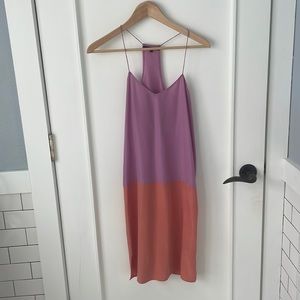 Gorgeous TIBI 100% silk slip dress with slits at side hem. Lilac and melon